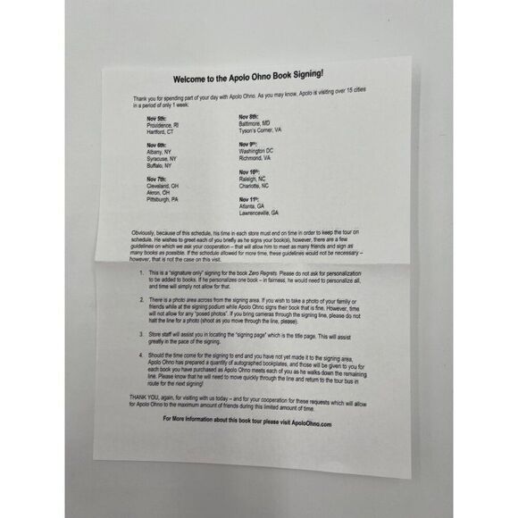 Apolo Ohno Signed Book Zero Regrets HCDJ 1st Winter Olympics - Picture 6 of 6